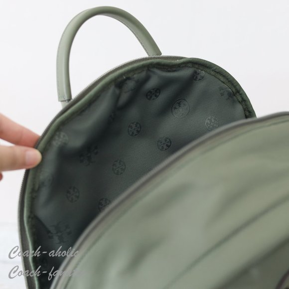 NWT Tory Burch Ella Logo Dual Zip Compartment Nylon Backpack in Palm Leaf - Picture 11 of 11